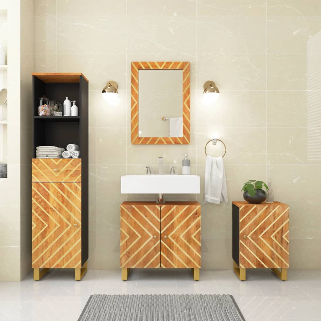 vidaXL møbelsæt til badeværelse 4 dele massivt mangotræ brun og sort