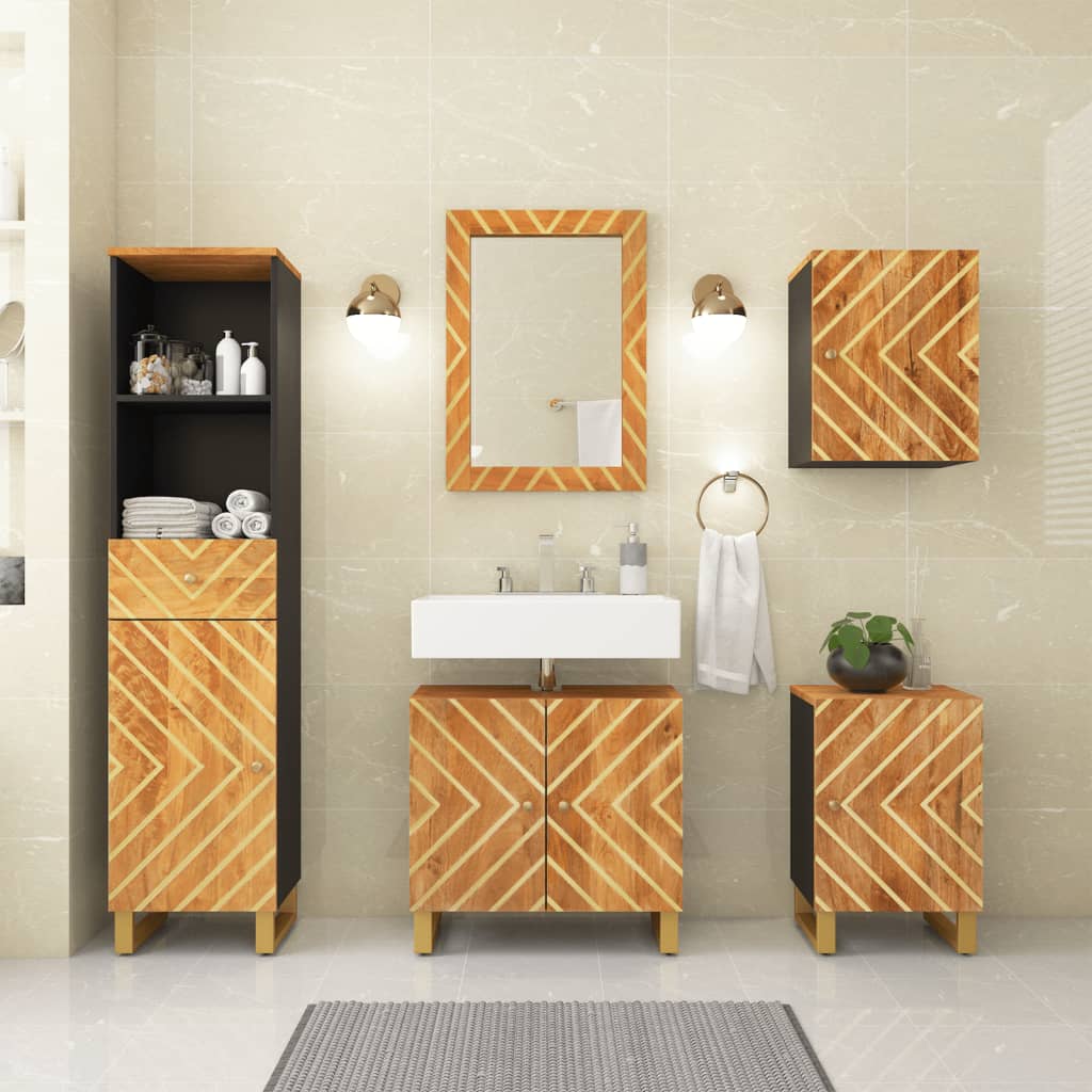 vidaXL møbelsæt til badeværelse 5 dele massivt mangotræ brun og sort