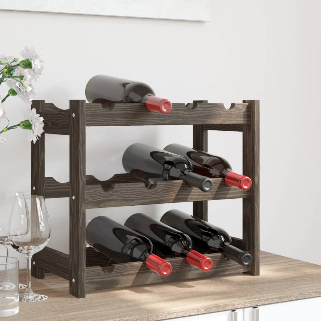 vidaXL Suport sticle de vin, 12 sticle, gri, lemn masiv de pin
