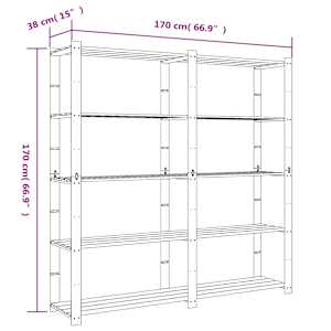 5patrový úložný regál šedý 170x38x170 cm masivní borové dřevo - obrázek 7