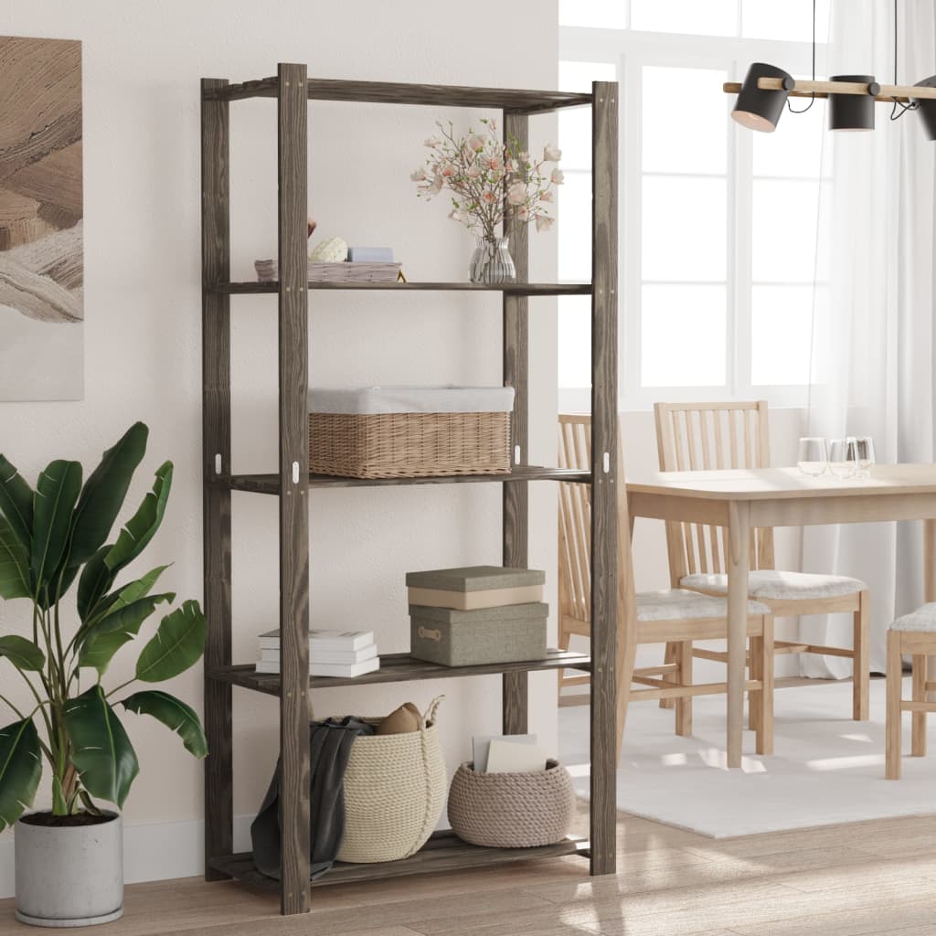 vidaXL Suport depozitare 5 niveluri gri, 80x38x170 cm, lemn masiv pin