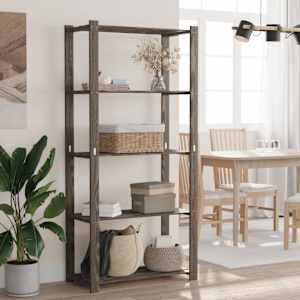 Stojalo za shranjevanje 5-nadstropno sivo 80x38x170 cm borovina