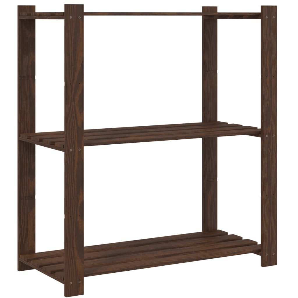 vidaXL 3patrový úložný regál hnědý 80x38x90 cm masivní borové dřevo