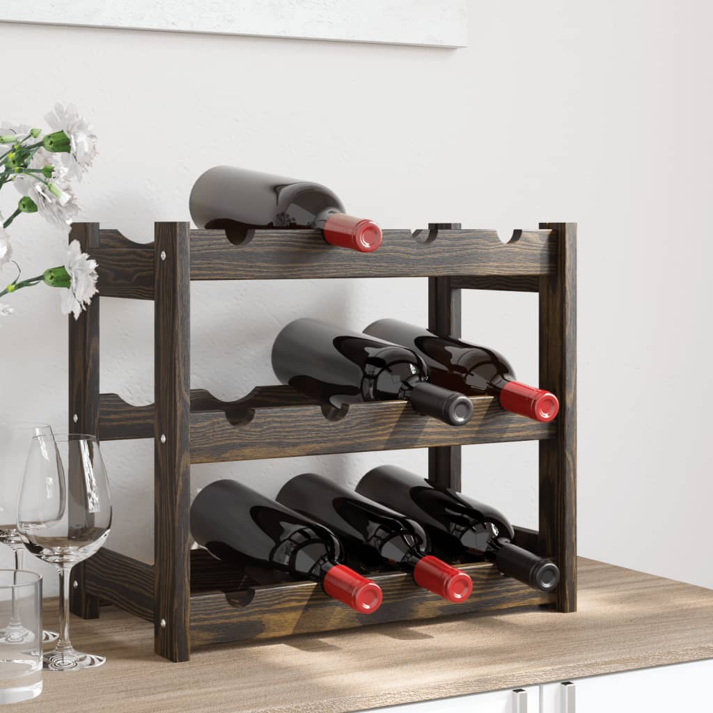 vidaXL Suport sticle de vin, 12 sticle, negru, lemn masiv de pin