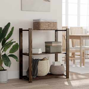 Stojalo s policami 3-nadstropno črno 80x38x90 cm trdna borovina