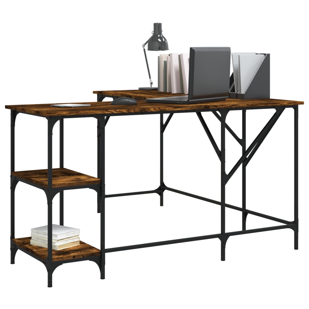 vidaXL Bureau 139x139x75 cm bewerkt hout gerookt eikenkleurig afbeelding
