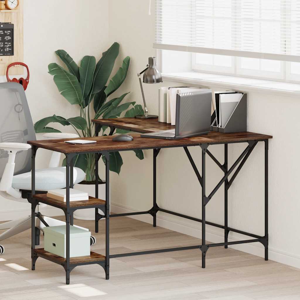 vidaXL Birou, stejar afumat, 139x139x75 cm, lemn prelucrat