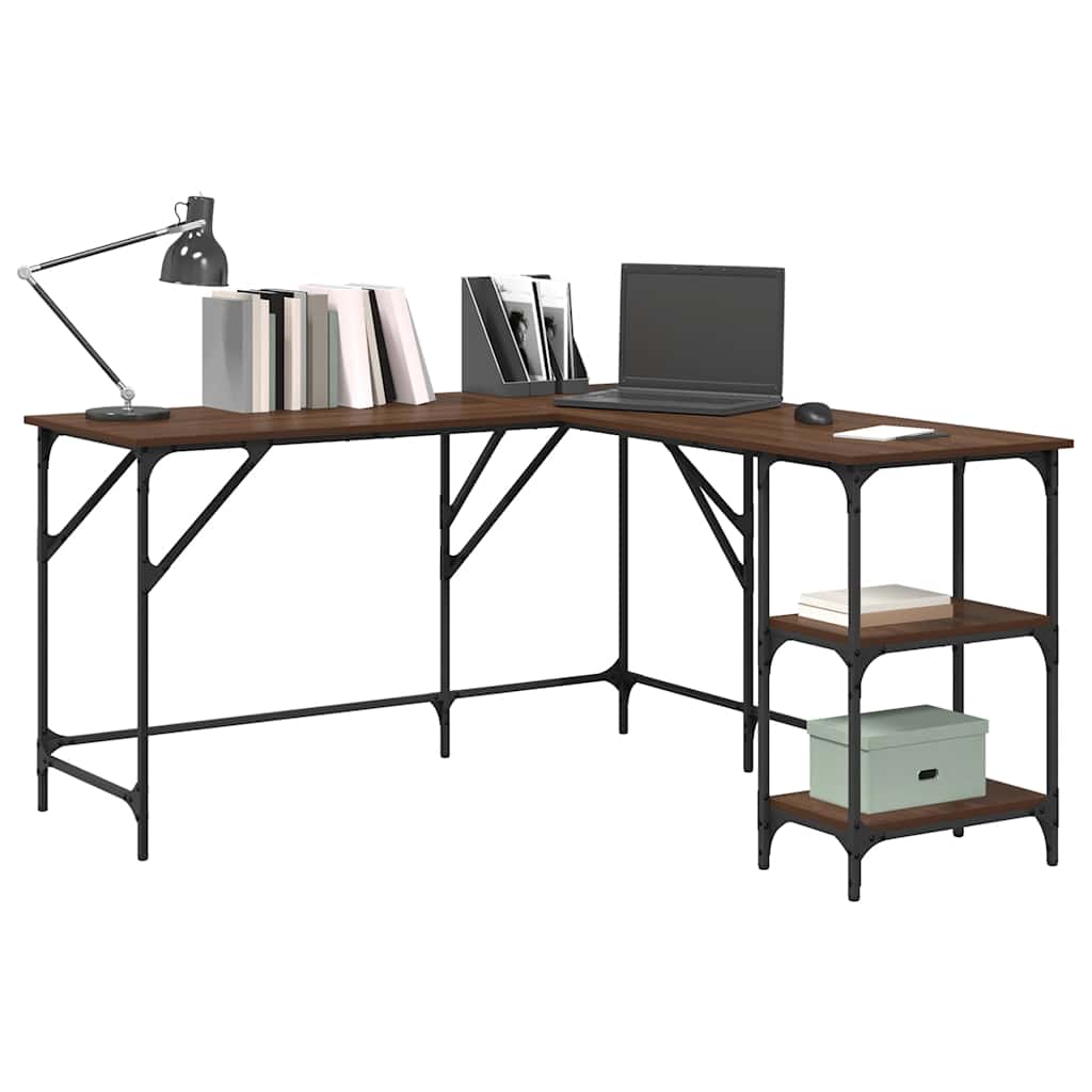 Desk Storage L-shape Computer Study Table with Shelves Engineered Wood vidaXL vi