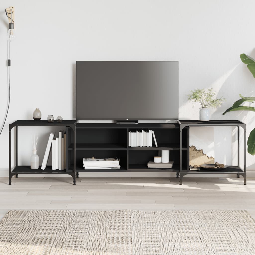 vidaXL Comodă TV, negru, 203x37x50 cm, lemn prelucrat