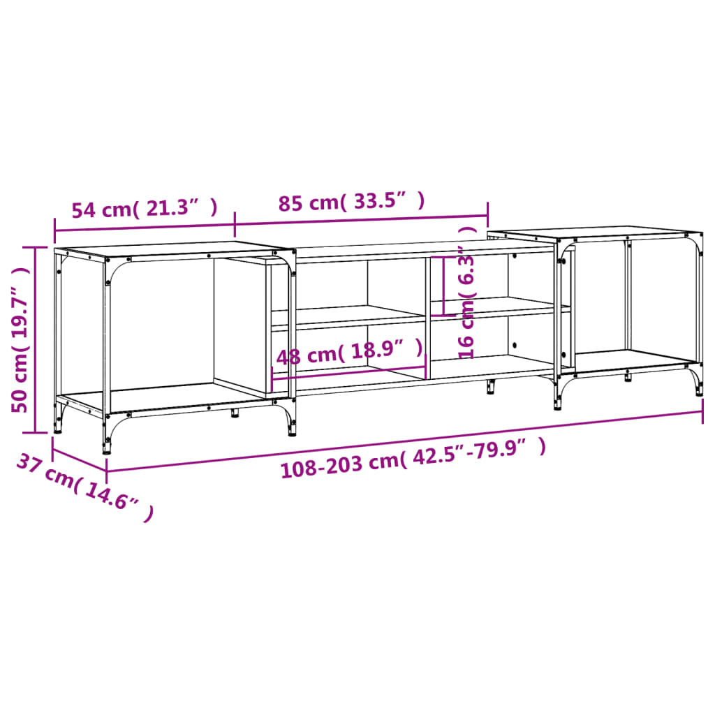 Szafka TV drewno-metalowa, 108-203x37x50 cm, dąb sonoma