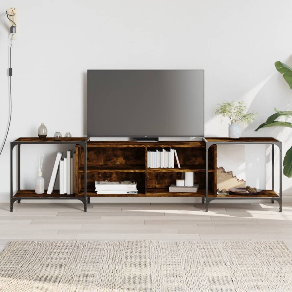 vidaXL Meuble TV chêne fumé 203x37x50 cm bois d'ingénierie