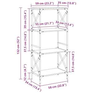Knihovna se 4 policemi dub sonoma 59x35x132 cm kompozitní dřevo - obrázek 9