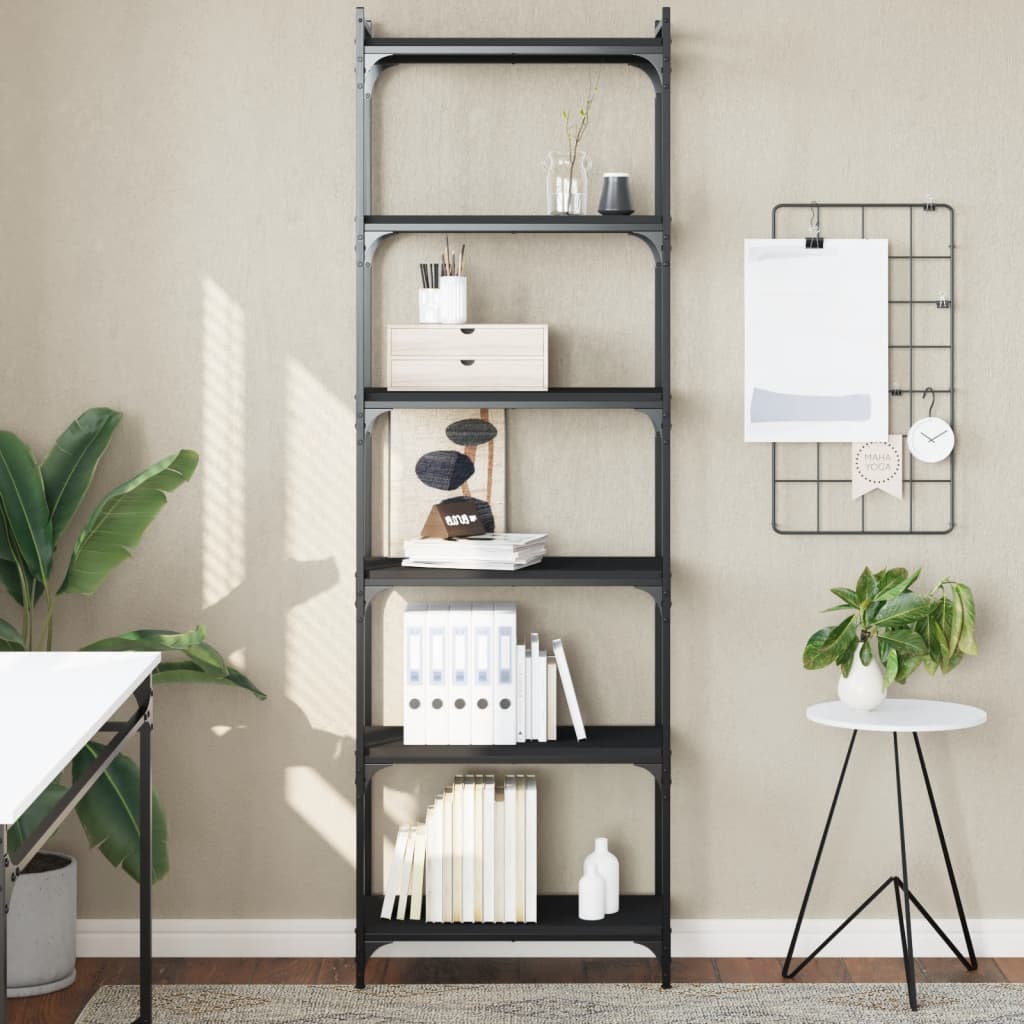 vidaXL Bibliotecă cu 6 niveluri, negru, 60x30x188 cm, lemn prelucrat