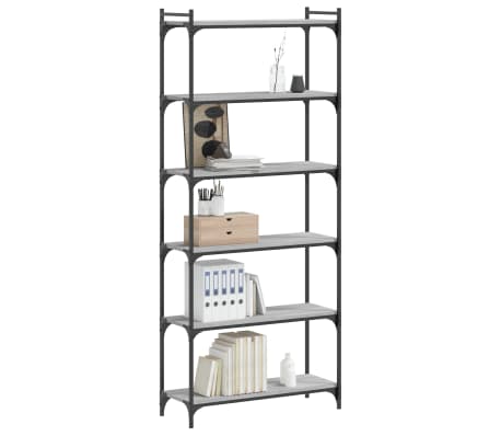 vidaXL Boekenkast 6-laags 80x30x188 cm bewerkt hout grijs sonoma