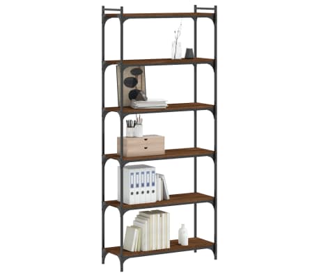 vidaXL Boekenkast 6-laags 80x30x188 cm bewerkt hout bruin eikenkleur