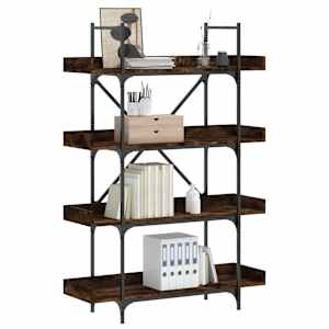 Knjižna omara 4-nadstropna dimljen hrast 100x33x145,5 inž. les