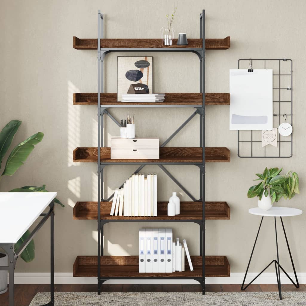 vidaXL Boekenkast 5-laags 100x33x180,5 cm bewerkt hout bruineikenkleur afbeelding