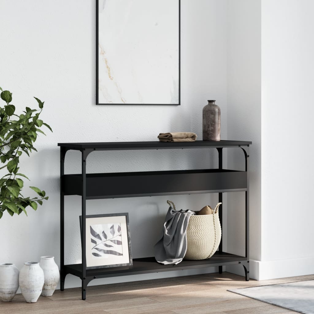 vidaXL fekete szerelt fa tálalóasztal polccal 100x29x75 cm