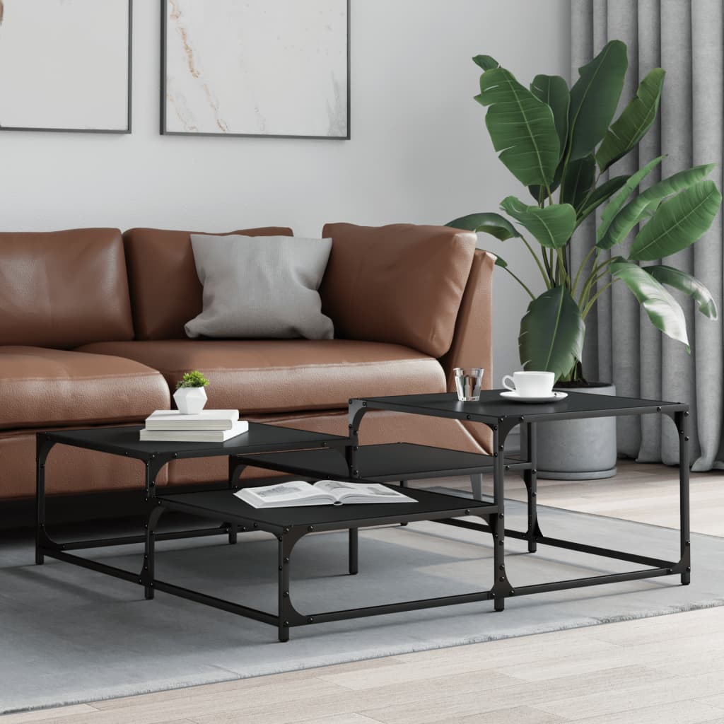 vidaXL Salontafel 107x107x40 cm bewerkt hout zwart afbeelding