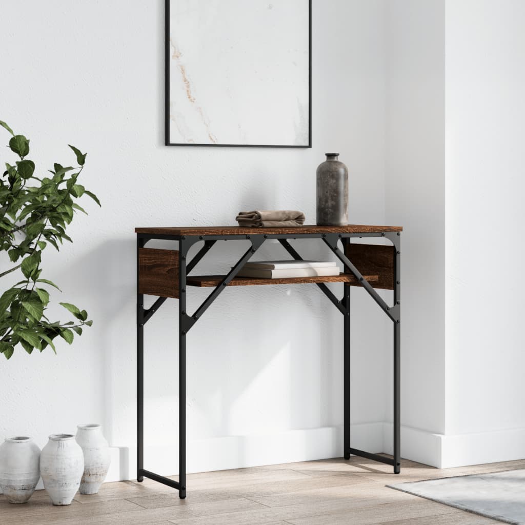 vidaXL Avlastningsbord med hylla brun ek 75x30x75 cm konstruerat trä