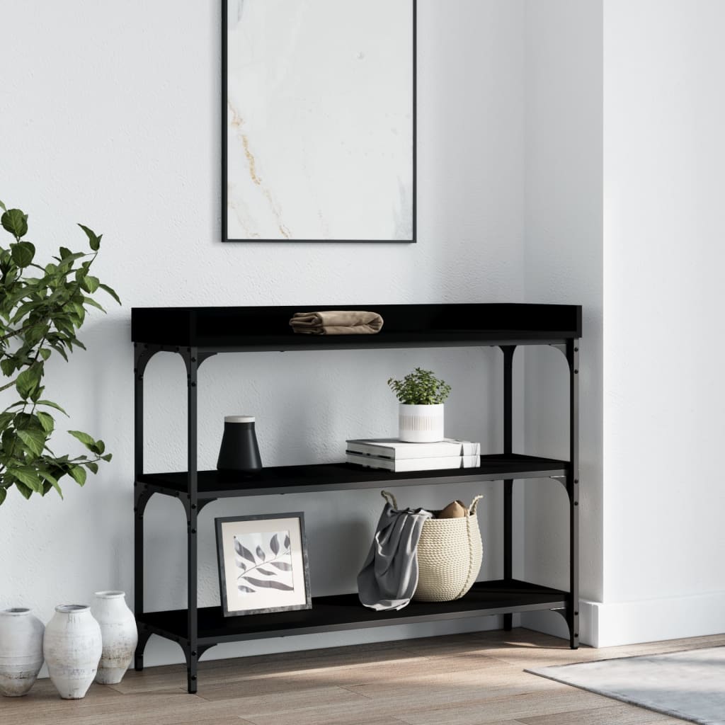 vidaXL Console Table with Shelves Black 100x30x80 cm