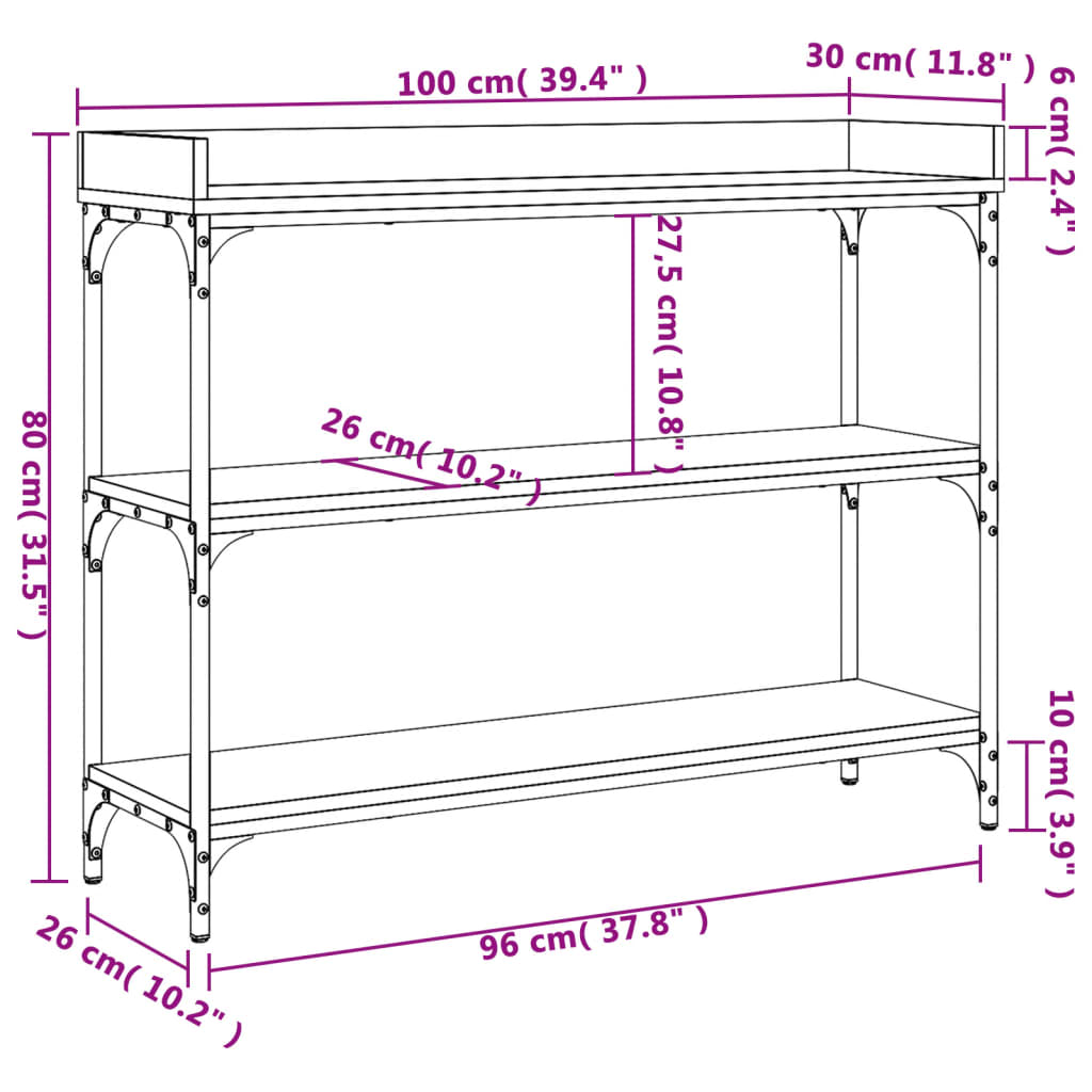 Masuta consola cu rafturi vidaXL, stejar maro, 100x30x80 cm, 13.95 Kg 2 8721012195936 g en hd 7