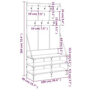 Stojan na oblečení a prostor pro obuv kouřový dub 100x40x184 cm - obrázek 9