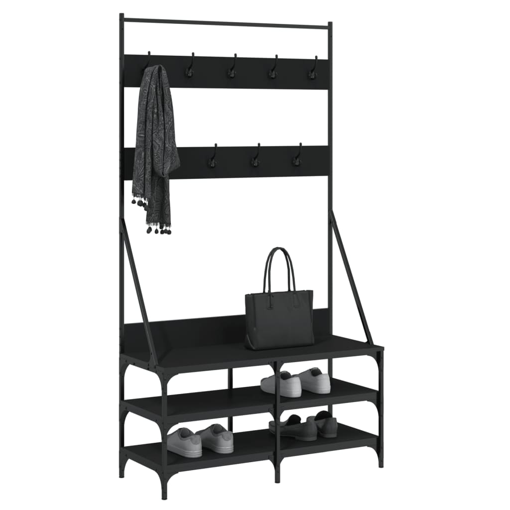 vidaXL Suport de haine cu raft de pantofi, negru, 100x40x184 cm