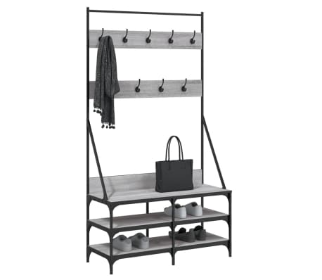 vidaXL Wieszak na ubrania z miejscem na buty, szary dąb, 100x40x184 cm