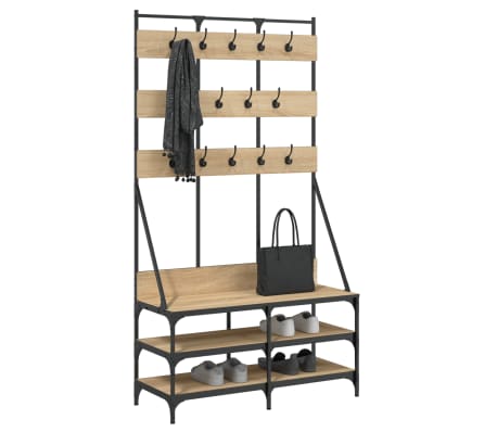 vidaXL Fatarekki me&eth; me&eth; Geymslu fyrir Sk&oacute; Sonoma Eik 100x40x184 cm