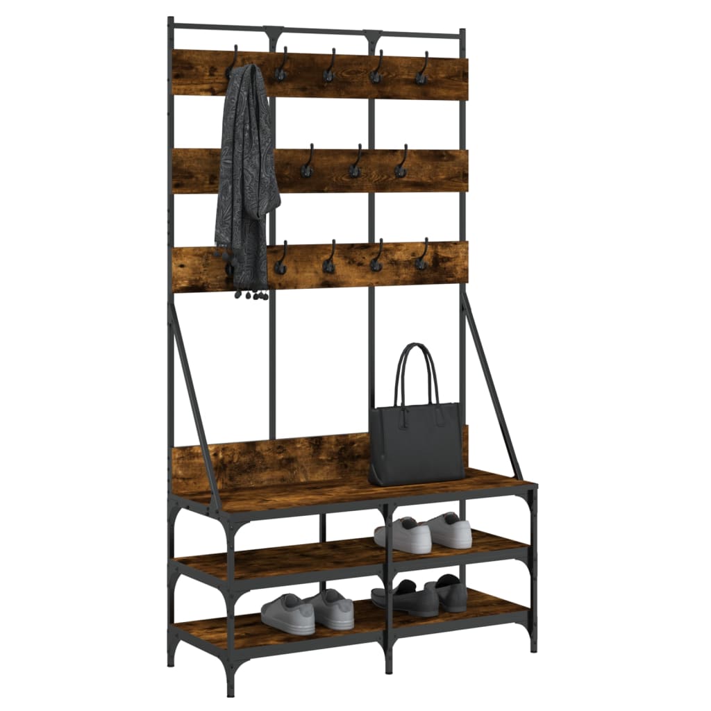 vidaXL Vešiak na šaty s botníkom dymový dub 100x40x184 cm