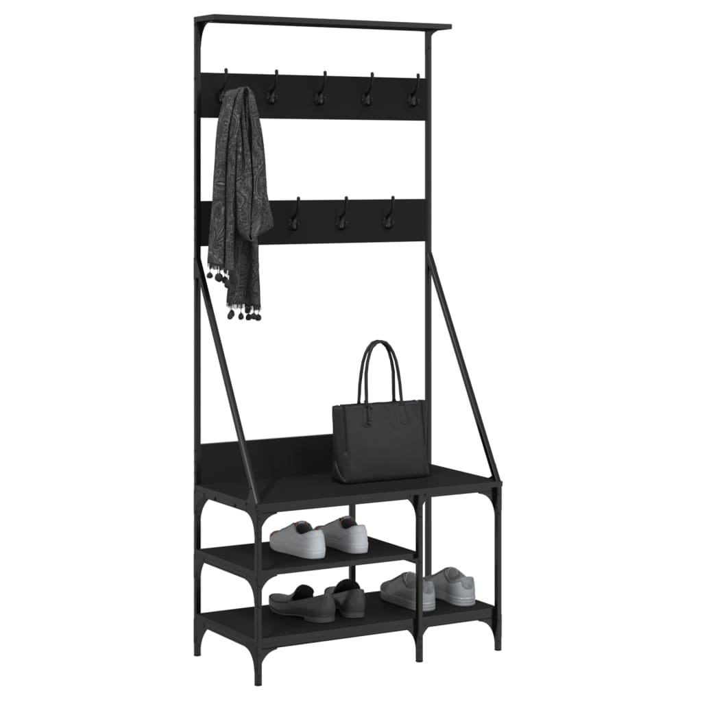 vidaXL Suport de haine cu raft de pantofi, negru, 80x40x184cm