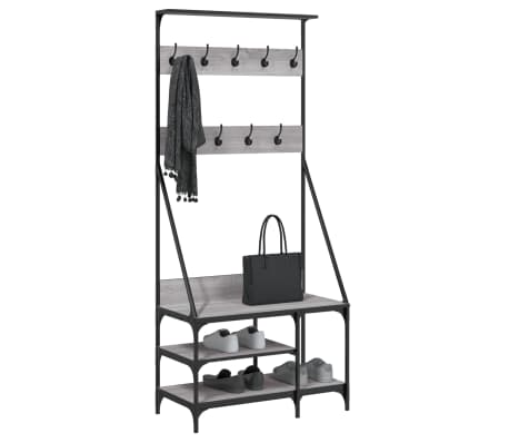 vidaXL Wieszak na ubrania z miejscem na buty, szary dąb, 80x40x184 cm