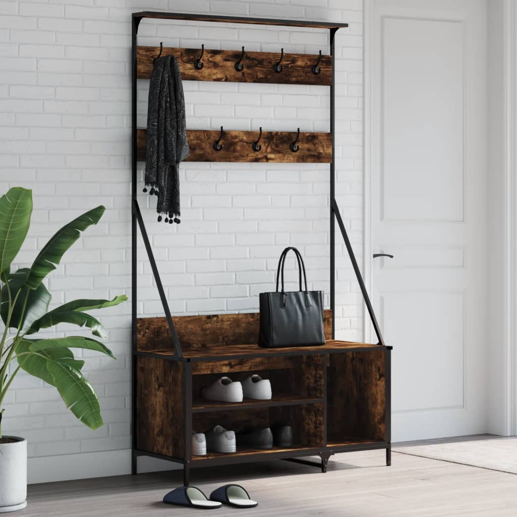 vidaXL Klädställning med skoförvaring rökfärgad ek 100x41x184 cm