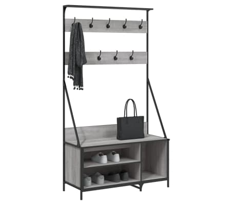 vidaXL Стойка за дрехи и рафт за обувки, сив сонома, 100x41x184 см