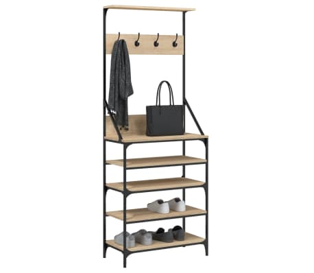 vidaXL Kl&auml;dst&auml;llning med skof&ouml;rvaring sonoma-ek 70x34x184 cm