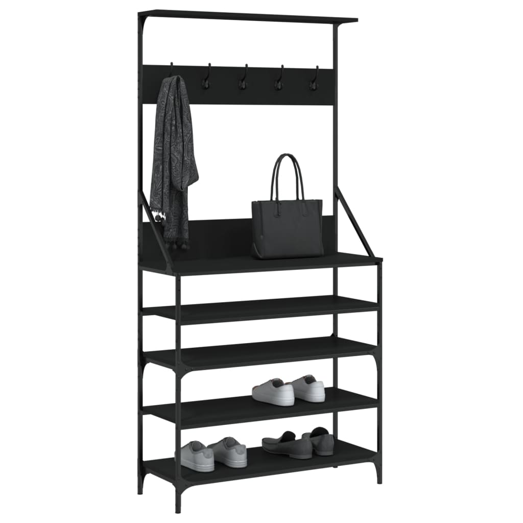 vidaXL Kledingrek met schoenenrek 90x34x184 cm zwart afbeelding