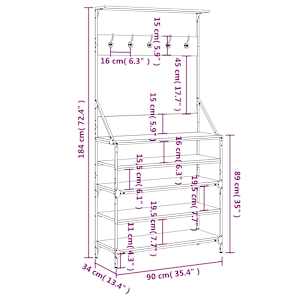 Stojan na oblečení s prostorem pro obuv dub sonoma 90x34x184 cm - obrázek 9