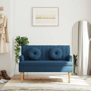 Lavice s polštáři modrá 113 x 64,5 x 75,5 cm textil - obrázek 1