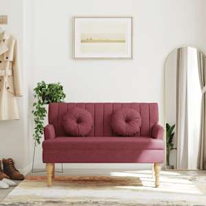 Lavice s polštáři vínová 113 x 64,5 x 75,5 cm textil - obrázek 1