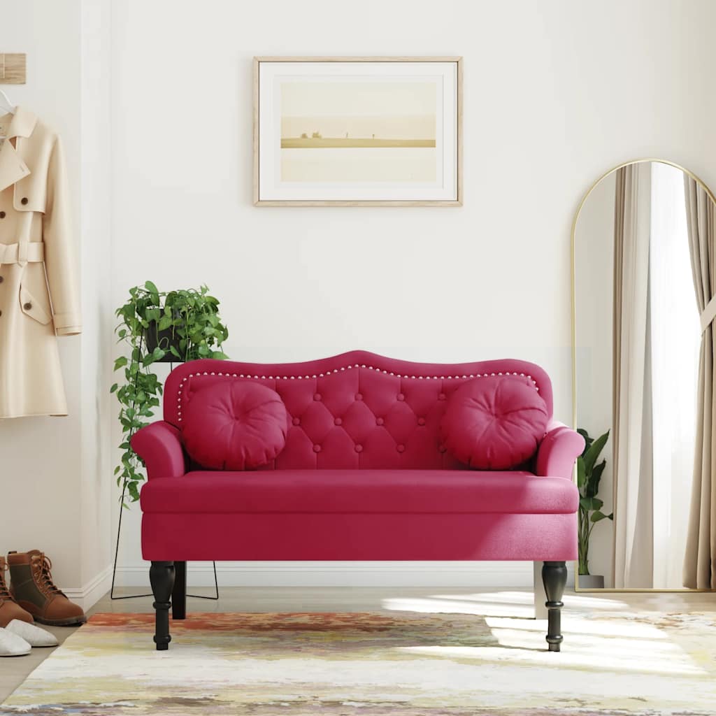 vidaXL Banchetă cu perne, roșu vin, 120,5x65x75 cm, catifea