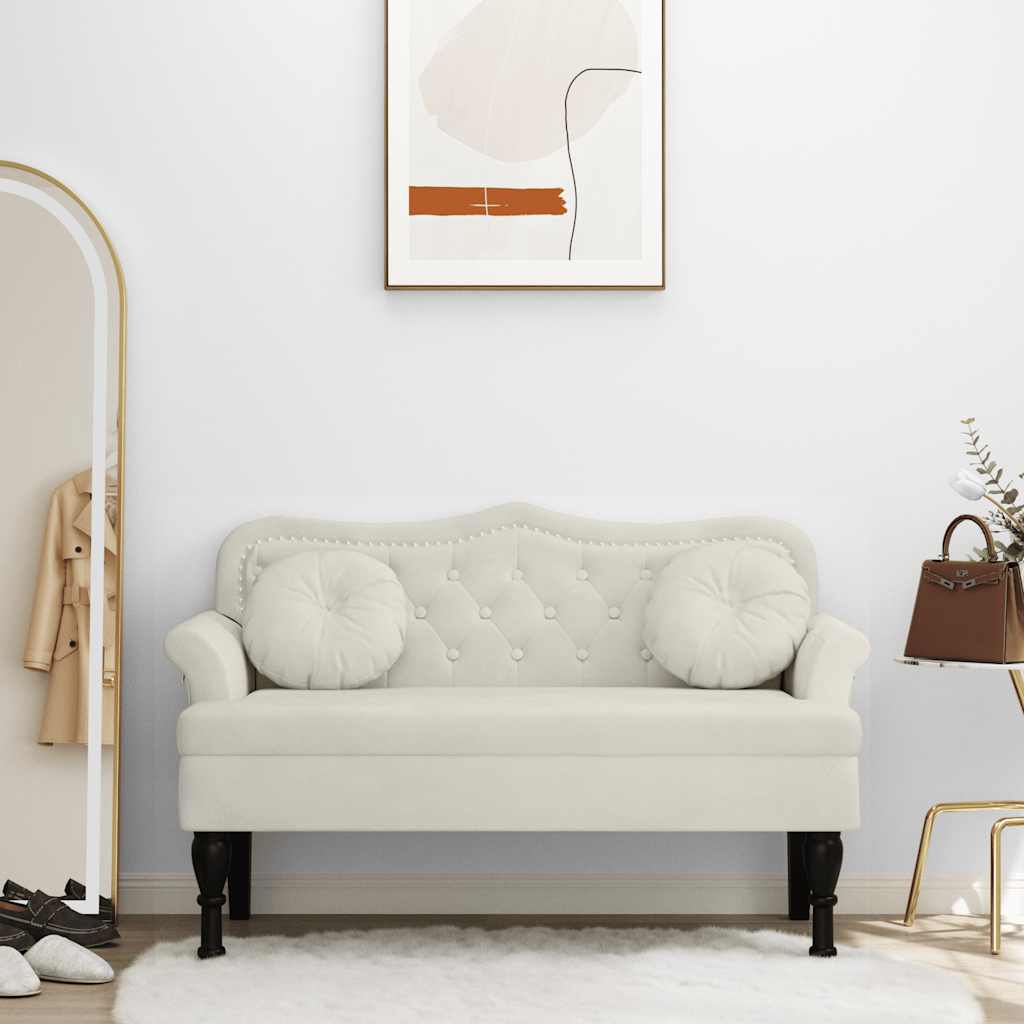 vidaXL Sitzbank mit Kissen Creme 120,5x65x75 cm Samt