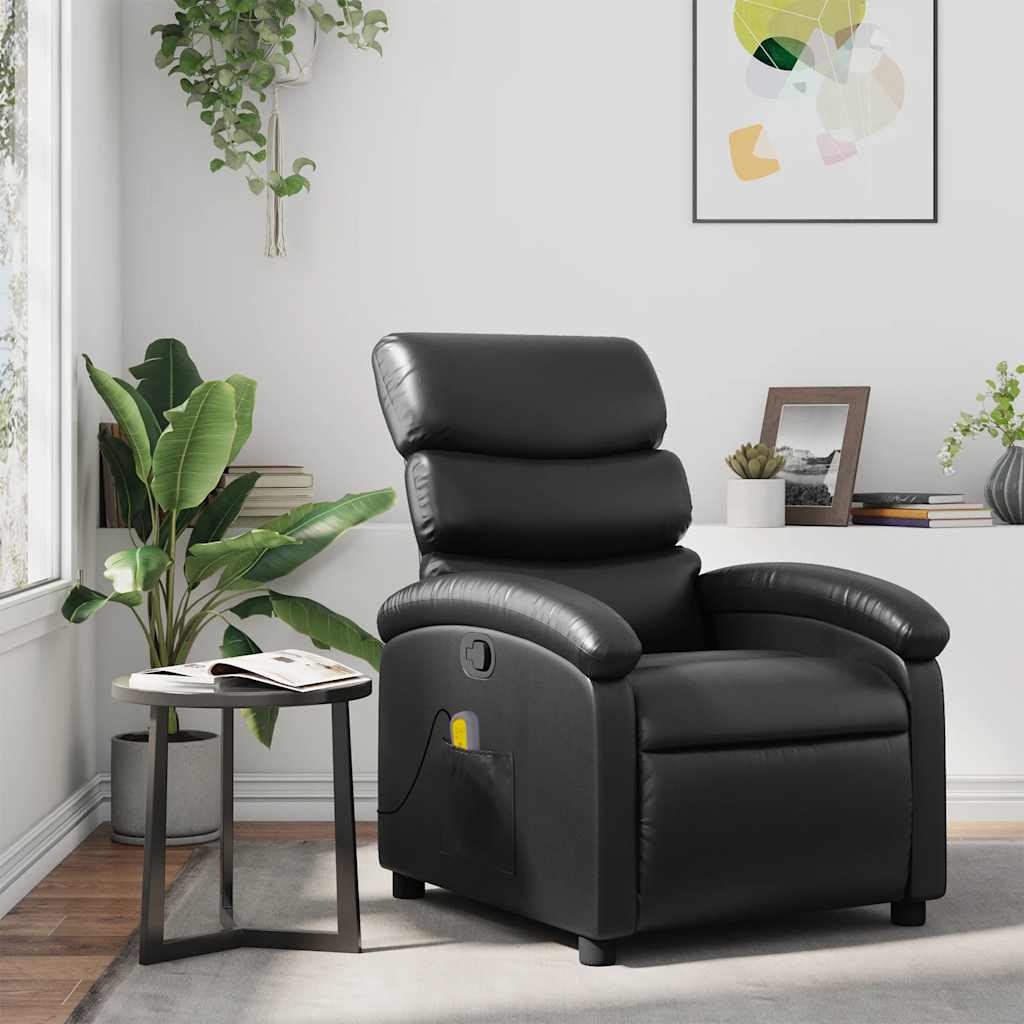 vidaXL Poltrona de massagens reclinável couro artificial preto
