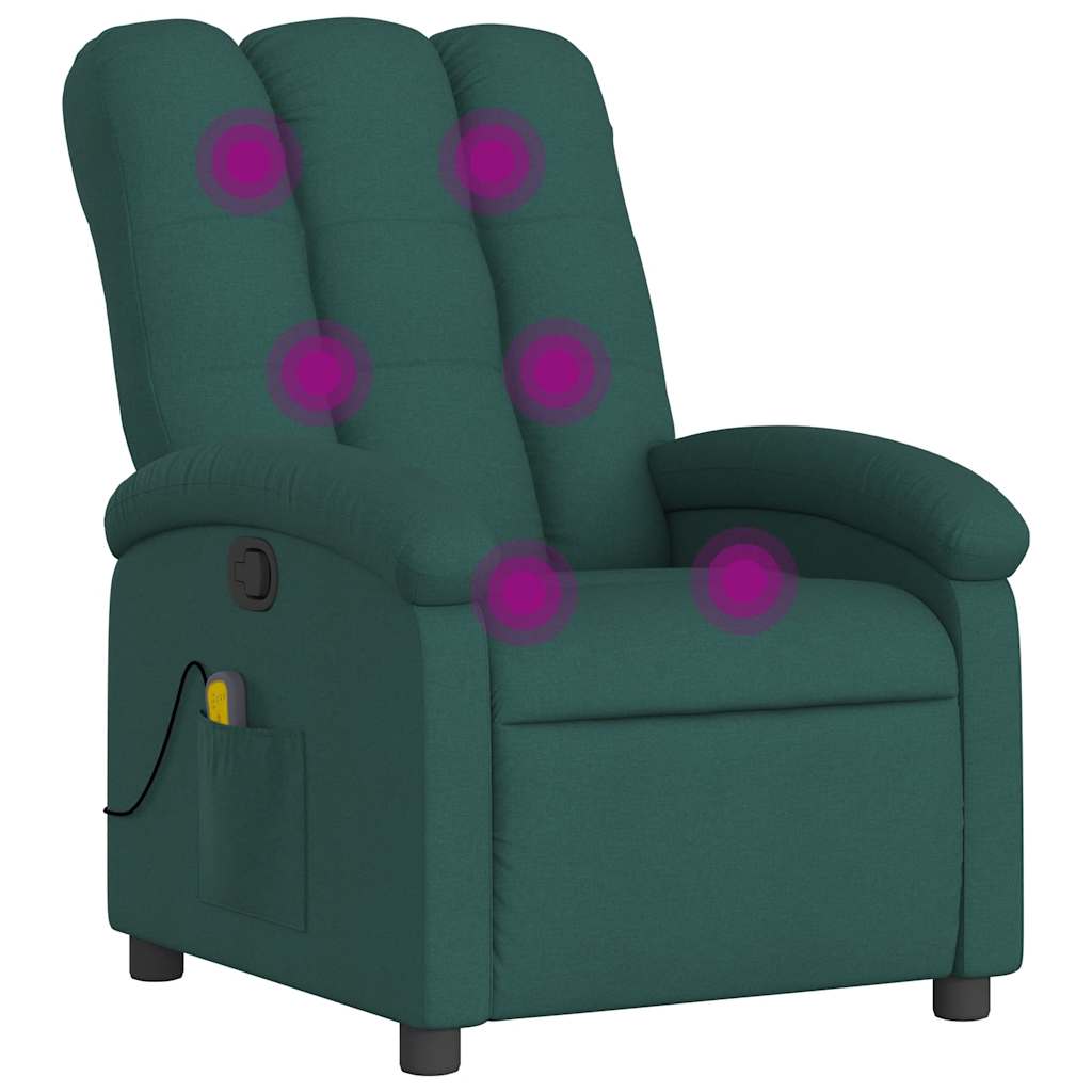 vidaXL Massage Recliner Chair Dark Green Fabric