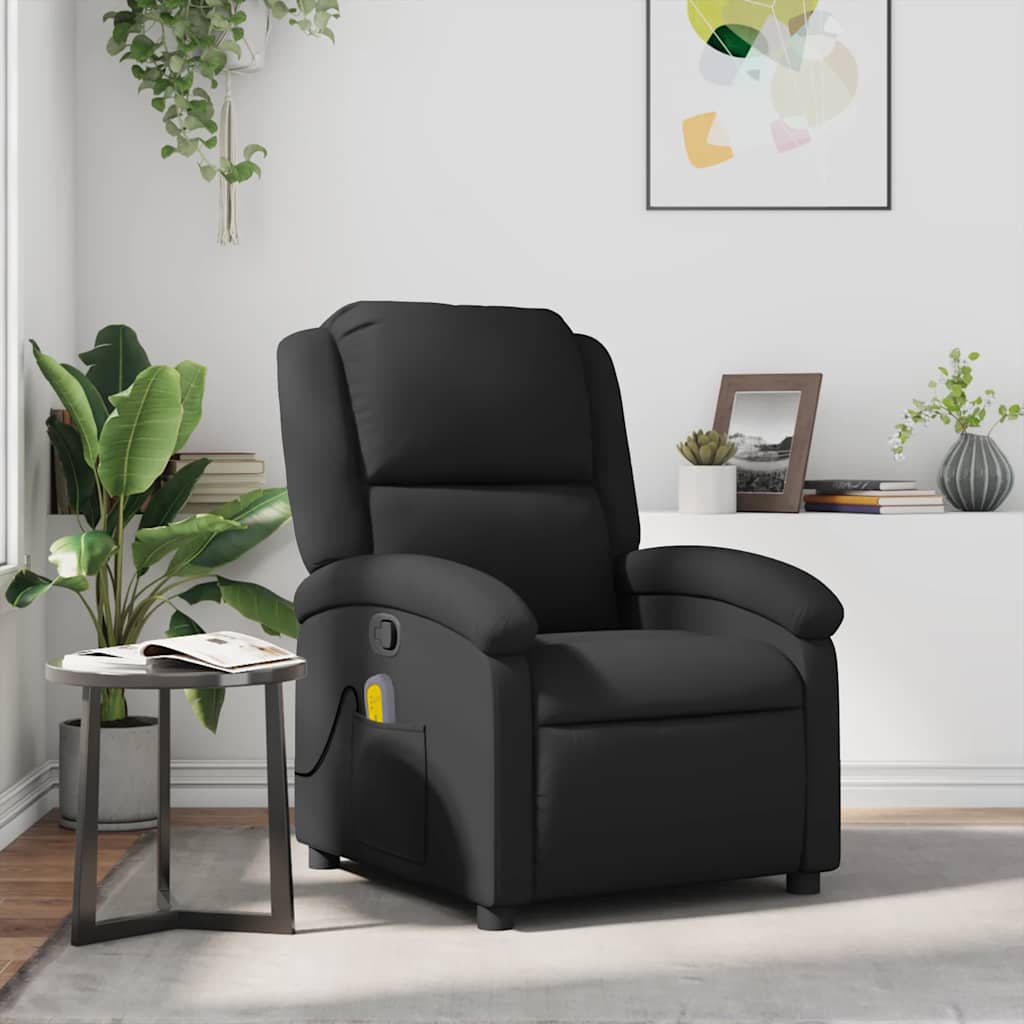 vidaXL Massagesessel Schwarz Echtleder