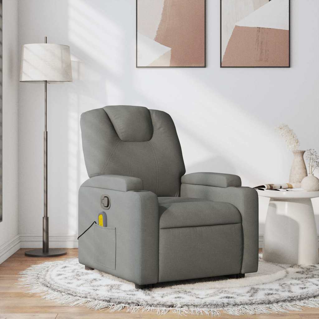 vidaXL Fotoliu de masaj rabatabil, gri închis, material textil