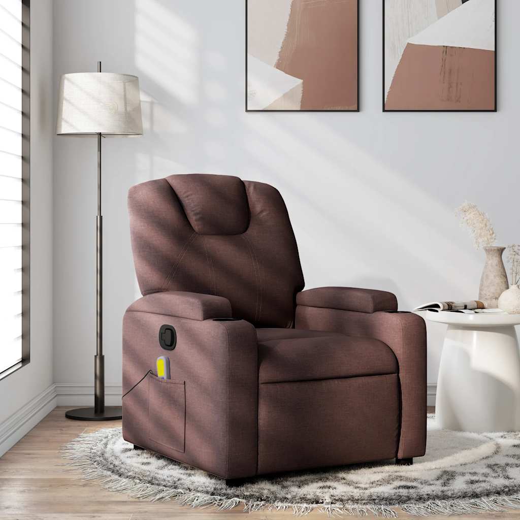 vidaXL Poltrona de massagens reclinável tecido castanho-escuro