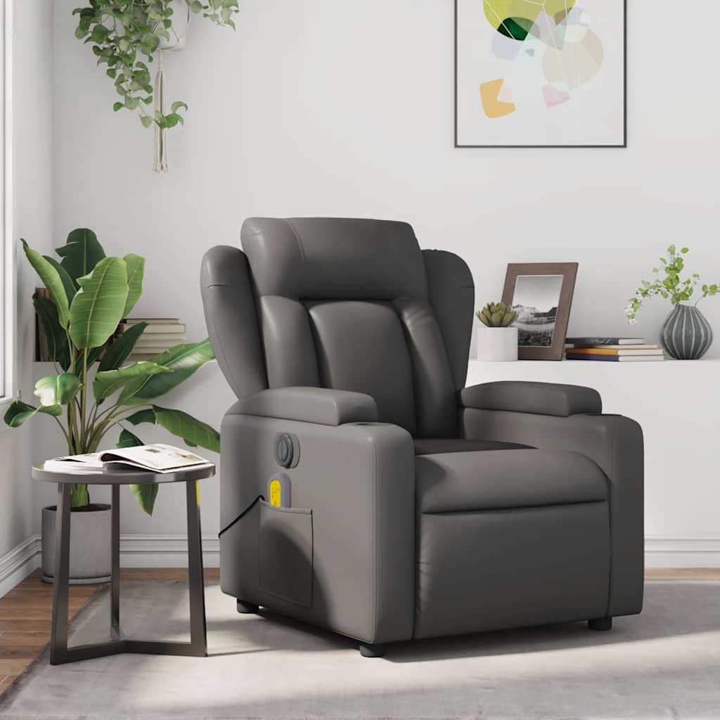vidaXL Poltrona de massagens reclinável couro artificial cinzento