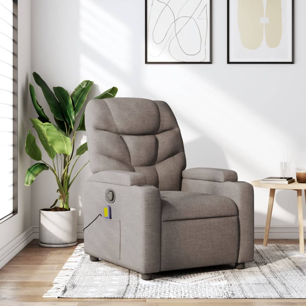 vidaXL Fauteuil de massage, relaxation tissu taupe