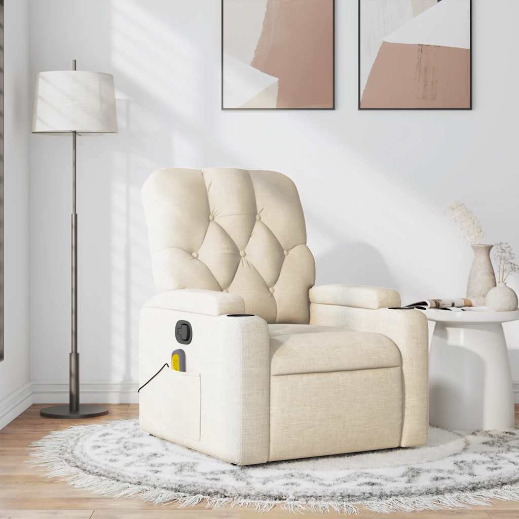 vidaXL Fotoliu rabatabil de masaj, crem, material textil